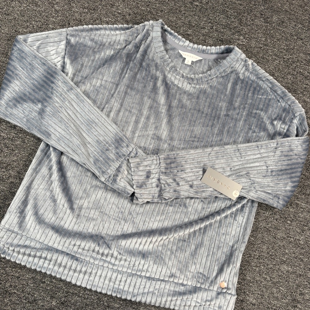 Danskin Ribbed Velour Sweatshirt Womens Medium Endless Dusk Blue DS2586J NWT